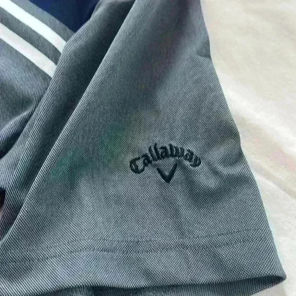 Callaway Men’s (L) Short Sleeve Birdseye Block Polo, Grey, Blue and White Stripe - Picture 5 of 7